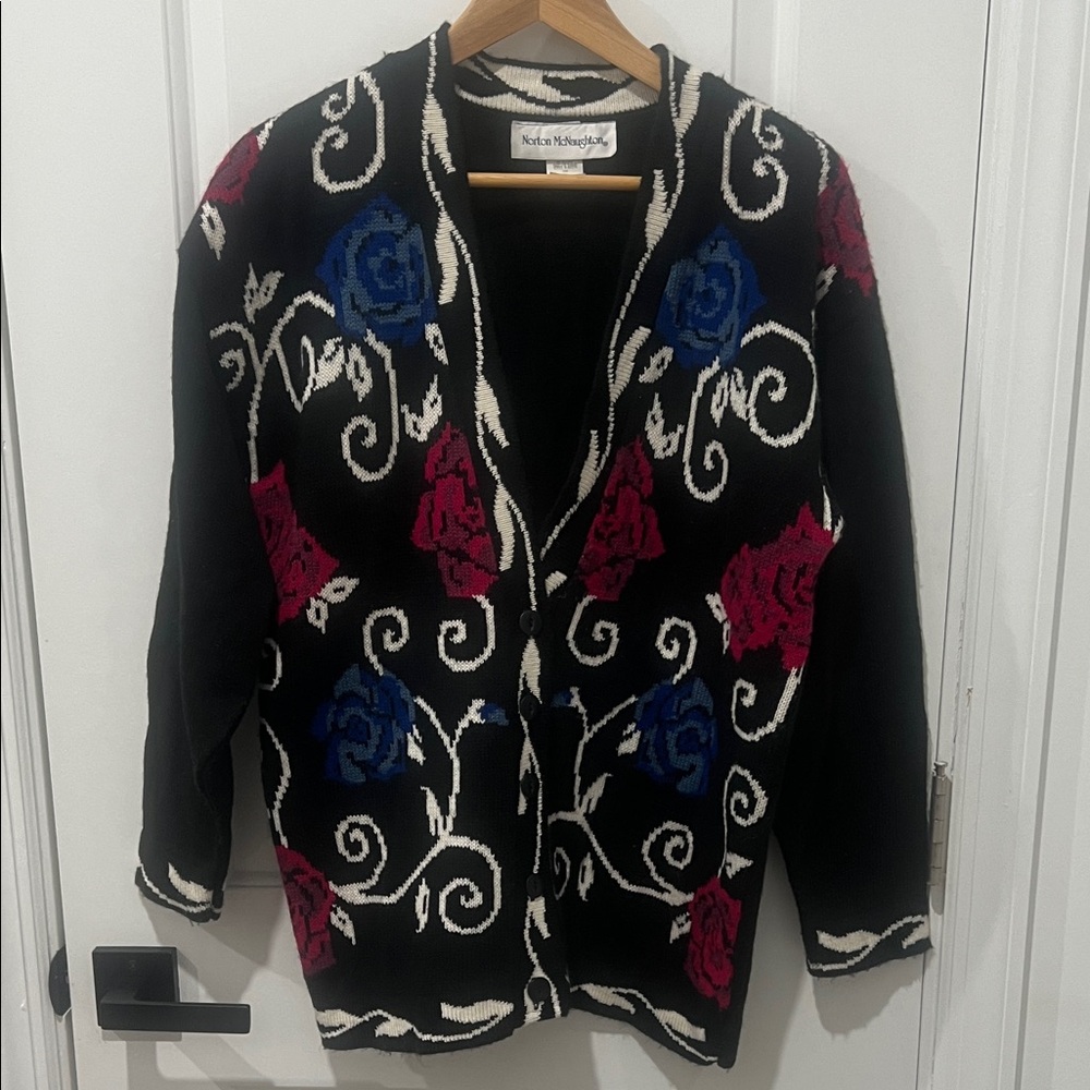 Vintage Norton McNaughton Floral Knit Cardigan,‎ Size M or L